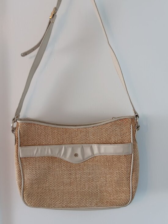 Etienne Aigner Handbags - Vintage Etienne Aigner Cream Leather & Straw Shoulder Bag